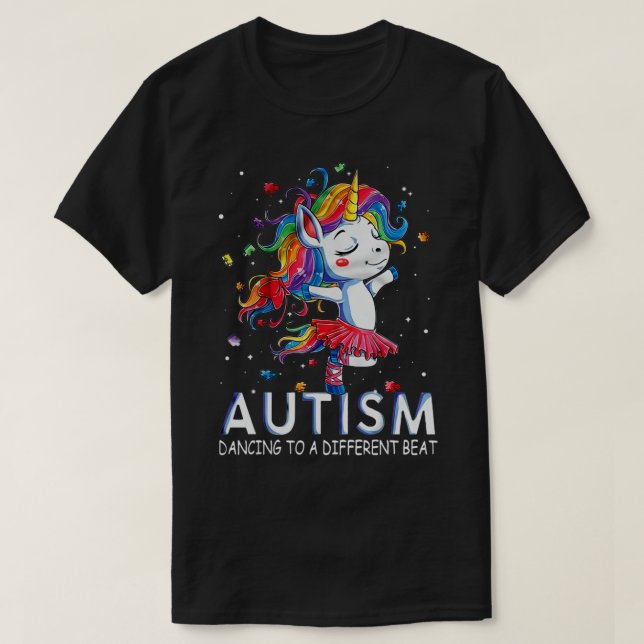 Unicorn Autism Dancing To be A Different Beat Unic T-Shirt (Design Front)