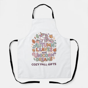 Unicorn Autumn Leaves and Unicorn Dreams Bold Typo Apron