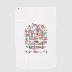Unicorn Autumn Leaves and Unicorn Dreams Bold Typo Golf Towel