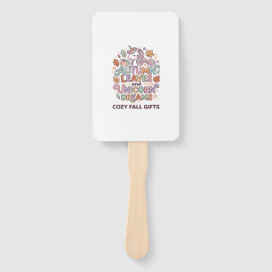 Unicorn Autumn Leaves and Unicorn Dreams Bold Typo Hand Fan