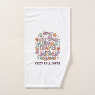 Unicorn Autumn Leaves and Unicorn Dreams Bold Typo Hand Towel