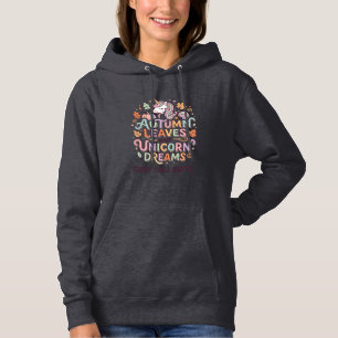 Unicorn Autumn Leaves and Unicorn Dreams Bold Typo Hoodie
