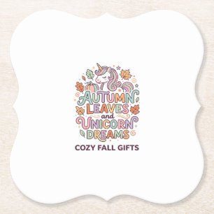 Unicorn Autumn Leaves and Unicorn Dreams Bold Typo Paper Coaster