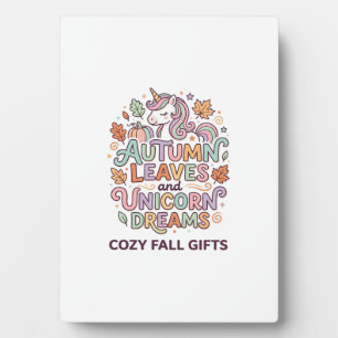 Unicorn Autumn Leaves and Unicorn Dreams Bold Typo Plaque