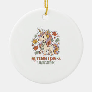 Unicorn Autumn Leaves Unicorn Graphic Design Merch Ceramic Tree Decoration
