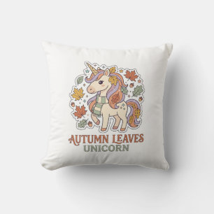 Unicorn Autumn Leaves Unicorn Graphic Design Merch Cushion
