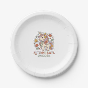 Unicorn Autumn Leaves Unicorn Graphic Design Merch Paper Plate