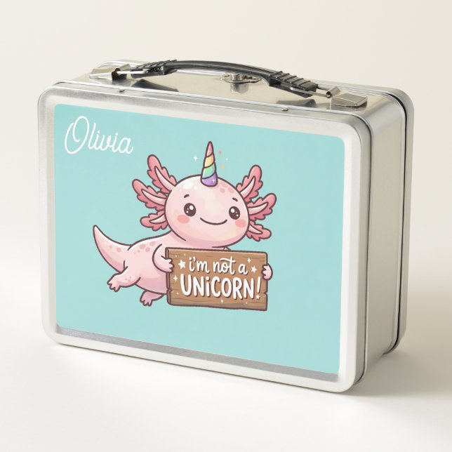 Unicorn Axolotl Lunch Box - Custom Name Rainbow (Back)
