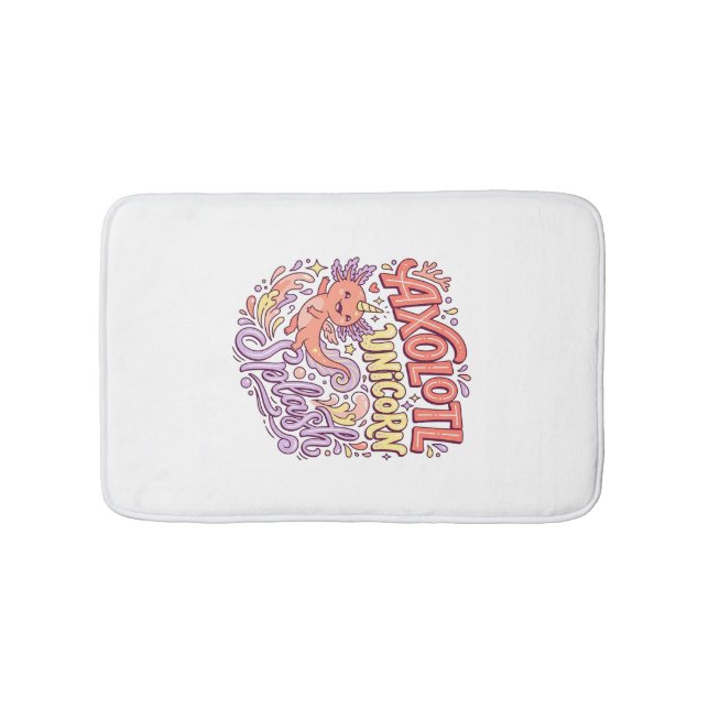 Unicorn Axolotl Unicorn Splash Whimsical White Bac Bath Mat (Front)