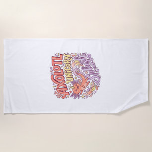 Unicorn Axolotl Unicorn Splash Whimsical White Bac Beach Towel