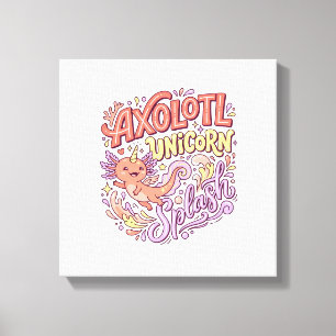 Unicorn Axolotl Unicorn Splash Whimsical White Bac Canvas Print