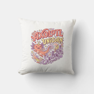 Unicorn Axolotl Unicorn Splash Whimsical White Bac Cushion