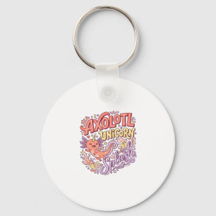 Unicorn Axolotl Unicorn Splash Whimsical White Bac Key Ring