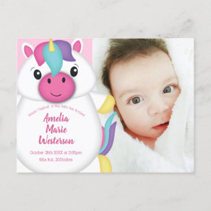 Unicorn Baby Birth Announcement Photo Postcard