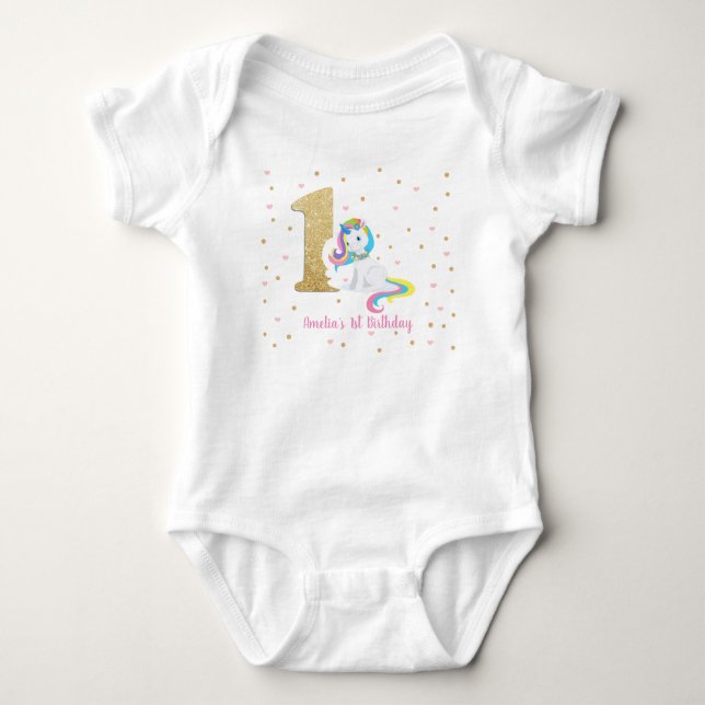 Unicorn Baby Girl Bodysuit One Piece 1st Birthday (Front)