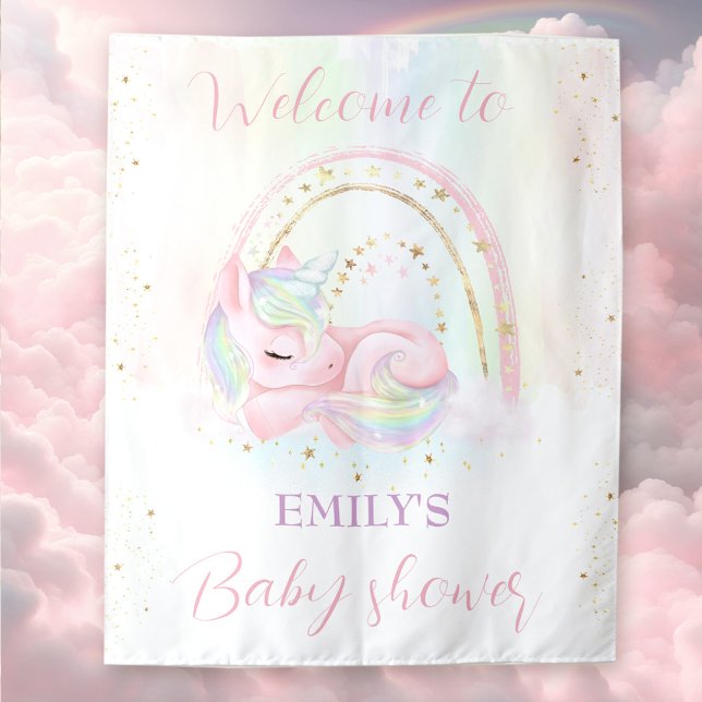 Unicorn baby shower baby girl shower welcome sign tapestry (Unicorn baby shower baby girl shower welcome sign tapestry)