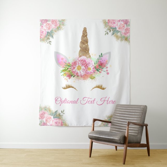 Unicorn Baby Shower Birthday Party Backdrop Tapestry (In Situ)