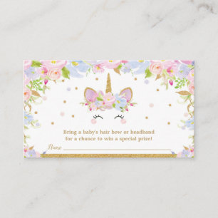 Unicorn Baby Shower Bow Raffle Headband Baby Girl Enclosure Card