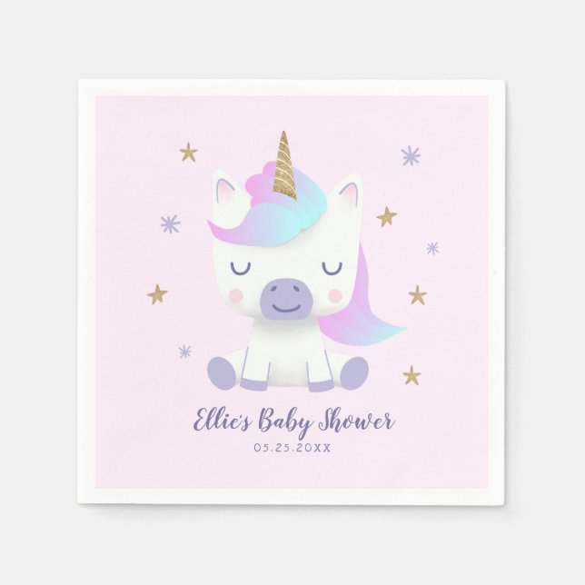 Unicorn Baby Shower Cartoon Napkin (Front)