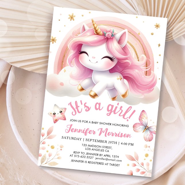 Unicorn Baby Shower Girl Blush Pink Rainbow  Invitation (Creator Uploaded)