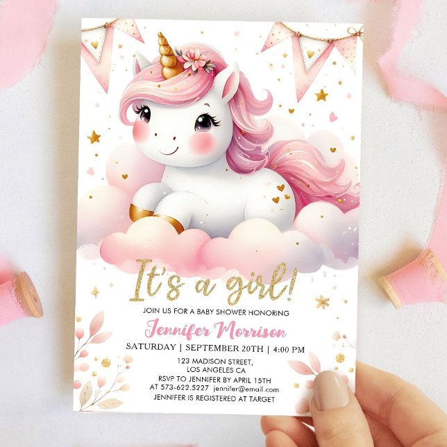 Unicorn Baby Shower Girl Pink Magical Unicorn  Invitation (Creator Uploaded)