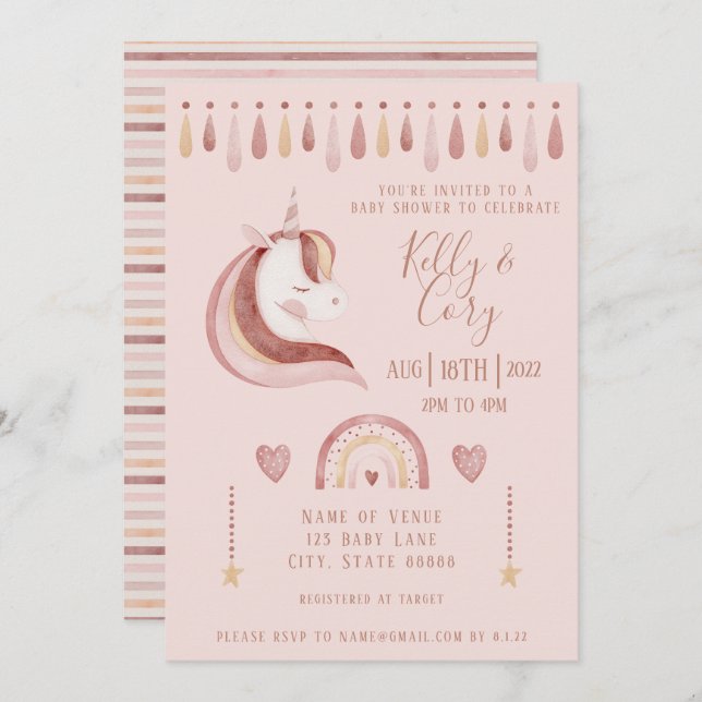 Unicorn Baby Shower Invitation (Front/Back)