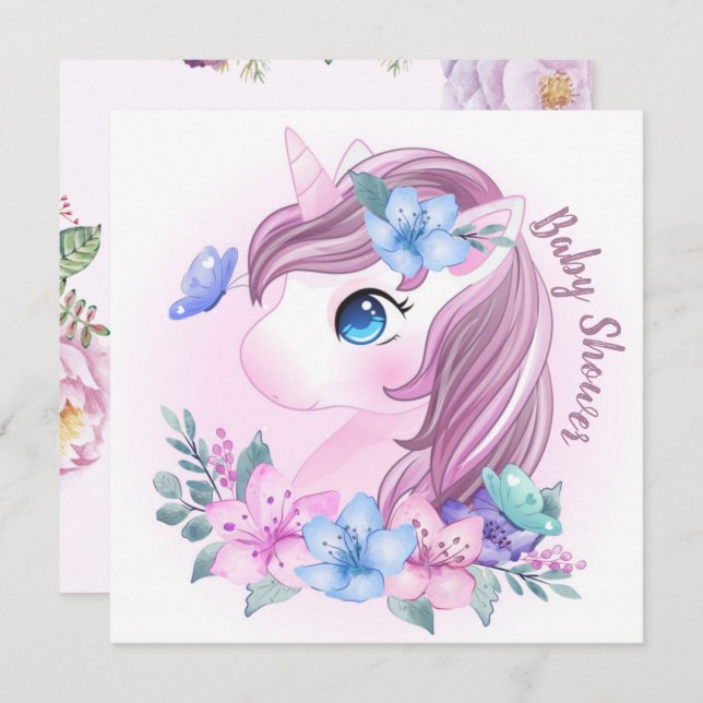 Unicorn Baby Shower Invitation (Front/Back)