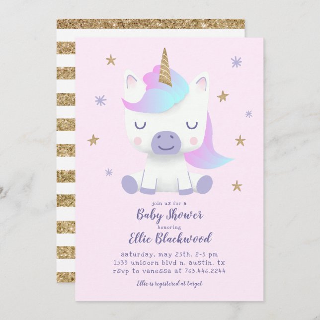 Unicorn Baby Shower Invitation (Front/Back)