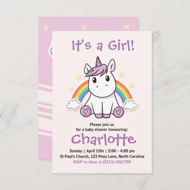 Unicorn Baby Shower invitation (Front/Back)