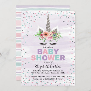Unicorn baby shower invitation for girls purple