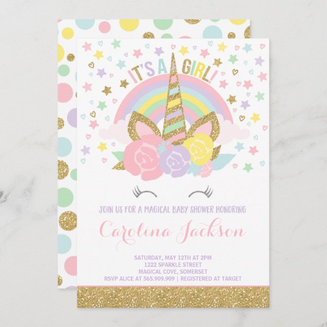 Unicorn Baby Shower Invitation Magical Baby Shower (Front/Back)