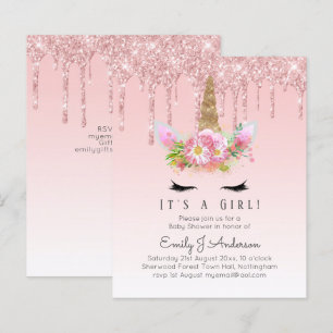 Unicorn Baby Shower Invitation Pink Girls Cute