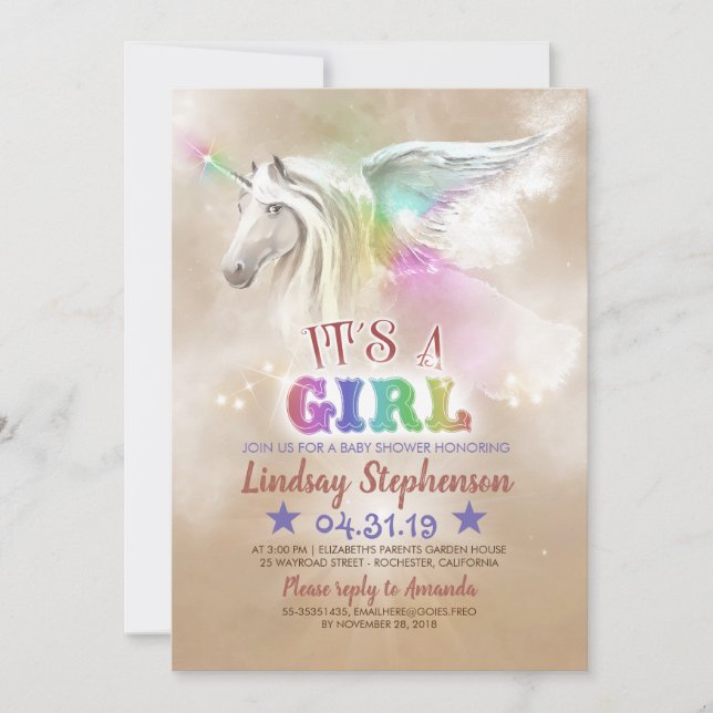 Unicorn Baby Shower Invitations (Front)