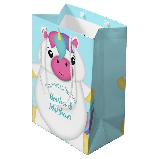 Unicorn Baby Shower Medium Gift Bag (Back Angled)