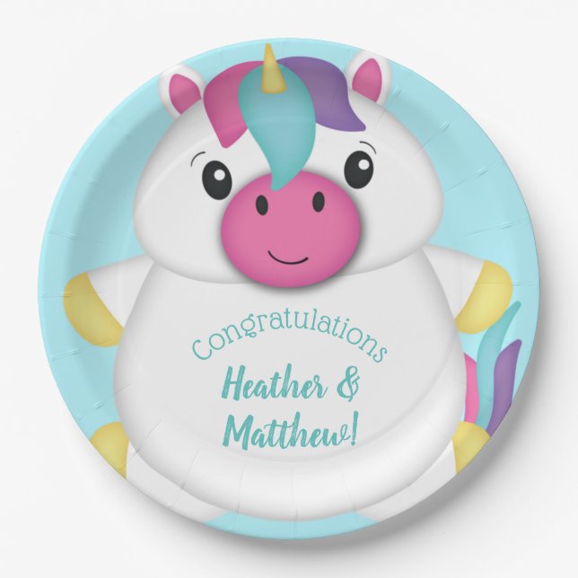 Unicorn Baby Shower Paper Plate (Front)