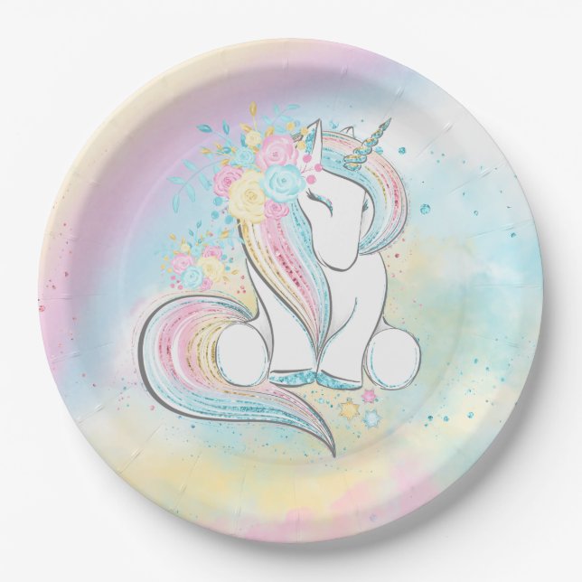 Unicorn Baby Shower Paper Plates (Front)