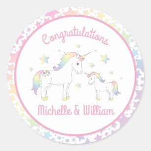 Unicorn Baby Shower Pastel Rainbow Classic Round Sticker