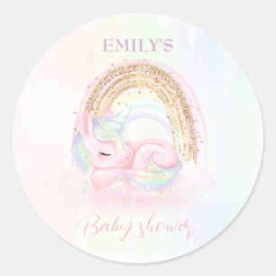 Unicorn Baby Shower Pastel Rainbow Classic Round Sticker