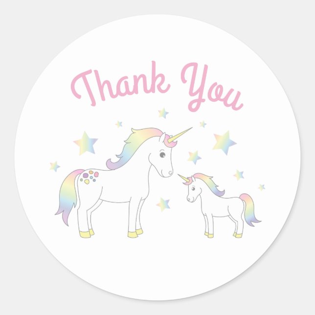 Unicorn Baby Shower Pastel Rainbow Cute Classic Round Sticker (Front)