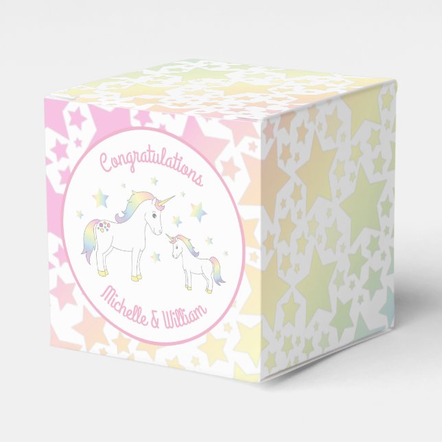 Unicorn Baby Shower Pastel Rainbow Cute Favour Box (Front Side)