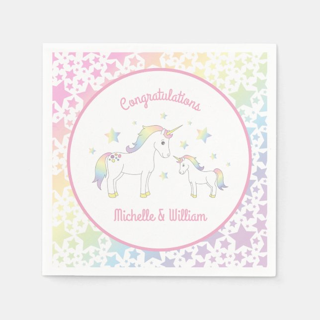 Unicorn Baby Shower Pastel Rainbow Cute Napkin (Front)