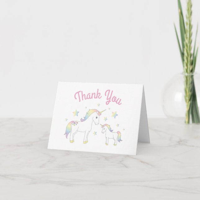 Unicorn Baby Shower Pastel Rainbow Cute Thank You Card (Front)