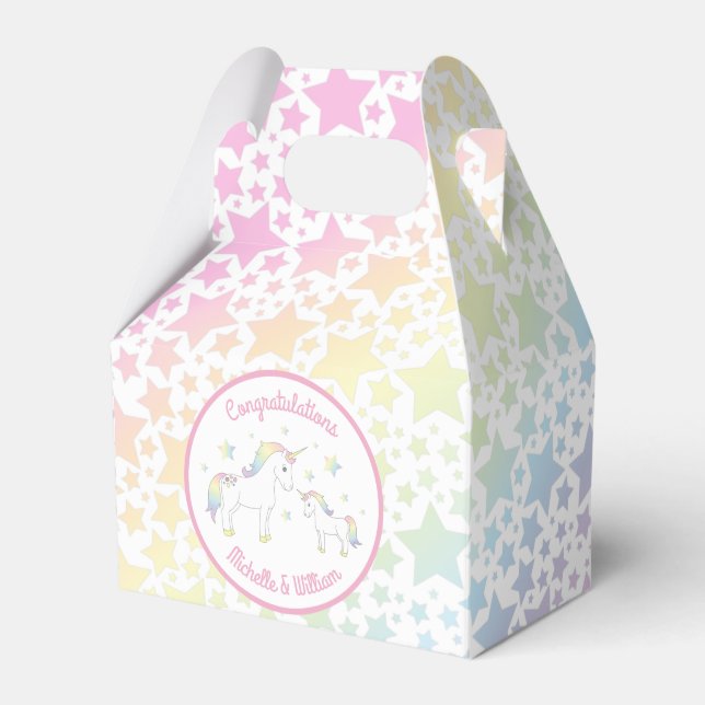 Unicorn Baby Shower Pastel Rainbow Favour Box (Front Side)