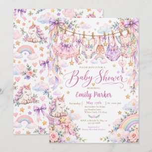 Unicorn Baby Shower Pastel Rainbow Invitation