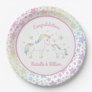 Unicorn Baby Shower Pastel Rainbow Paper Plate