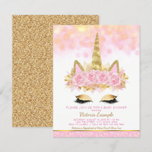 Unicorn Baby Shower Pink Gold Unicorn Face Invitation