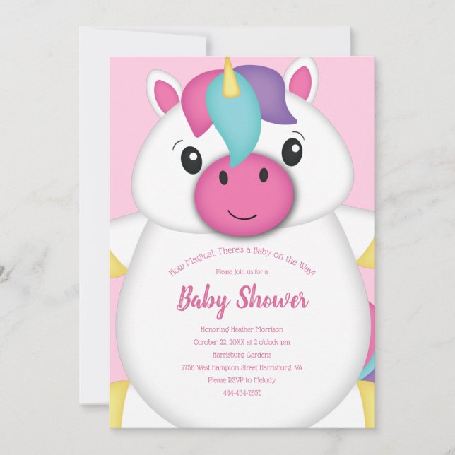 Unicorn Baby Shower Pink Invitation (Front)