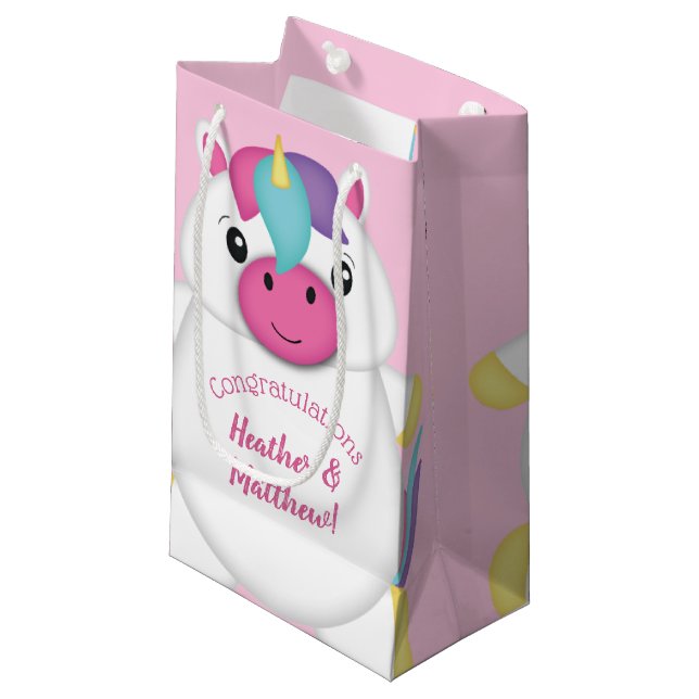 Unicorn Baby Shower Pink Small Gift Bag (Front Angled)