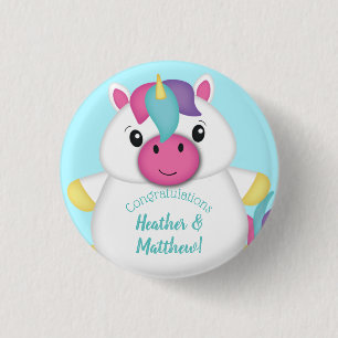 Unicorn Baby Shower Teal 3 Cm Round Badge