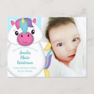 Unicorn Baby Shower Teal Postcard
